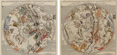 Phillipe de la Hire Pair of Celestial Maps Planisphere Celeste Septentrional and Meridional