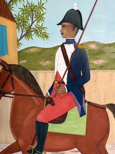 Philome Obin Military Man on Horseback with Haitian Flag