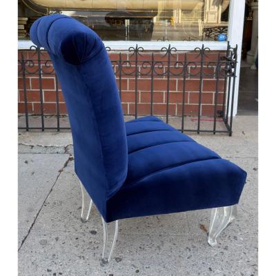Phyllis Morris Mid Century Modern Phyllis Morris Lucite Chair W Sapphire Blue Velvet