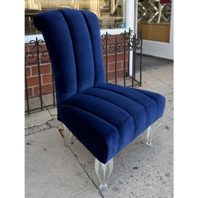 Phyllis Morris Mid Century Modern Phyllis Morris Lucite Chair W Sapphire Blue Velvet