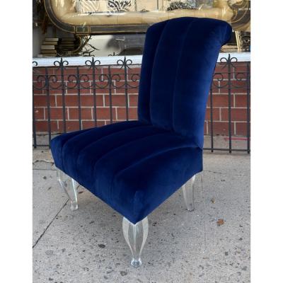 Phyllis Morris Mid Century Modern Phyllis Morris Lucite Chair W Sapphire Blue Velvet
