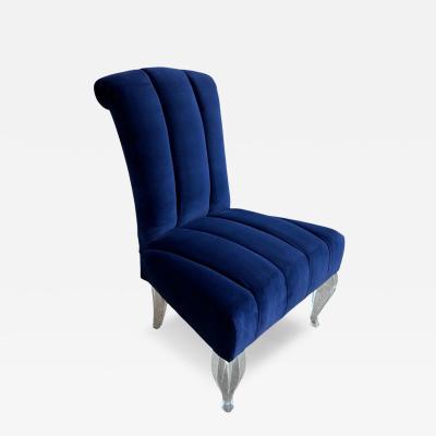 Phyllis Morris Mid Century Modern Phyllis Morris Lucite Chair W Sapphire Blue Velvet