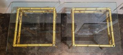 Phyllis Morris Pair of Phyllis Morris Faux Bamboo Gold Side Tables