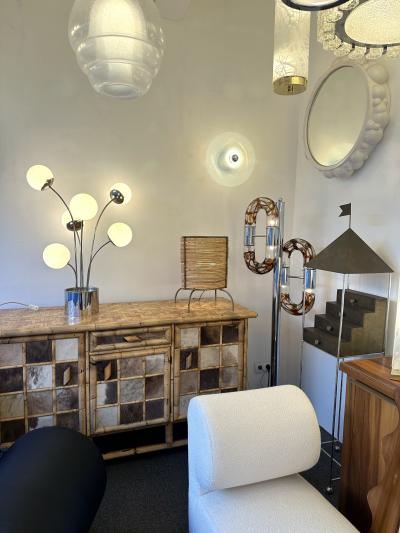 Pia Guidetti Crippa Lamp Metal and Opaline Glass by Pia Guidetti Crippa for Lumi Italy 1970s