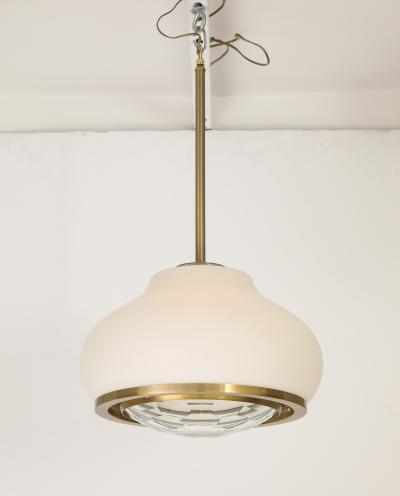 Pia Guidetti Crippa Stunning Italian 1960s Opaque and Faceted Glass Pendant Light by Pia Crippa
