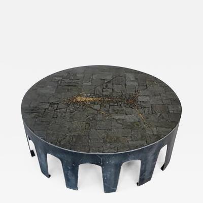 Pia Manu Pia Manu Belgian Round Coffee Table of Slate Pyrite and Iron