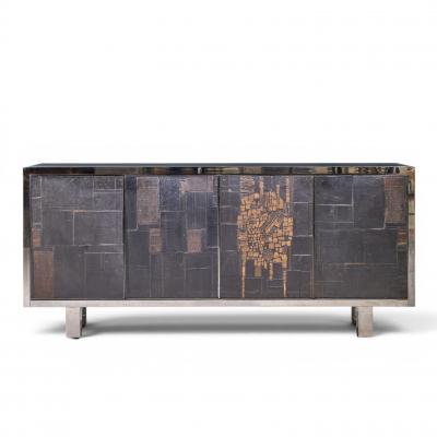 Pia Manu Pia Manu Brutalist Mid Century Steel Chrome and Glass Credenza