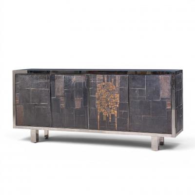 Pia Manu Pia Manu Brutalist Mid Century Steel Chrome and Glass Credenza