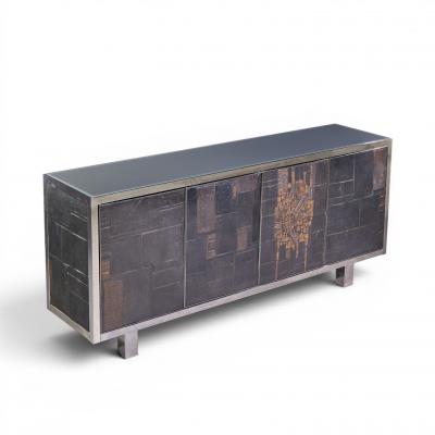 Pia Manu Pia Manu Brutalist Mid Century Steel Chrome and Glass Credenza