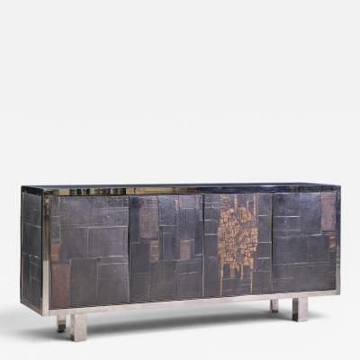 Pia Manu Pia Manu Brutalist Mid Century Steel Chrome and Glass Credenza