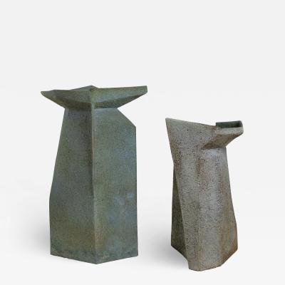 Pia Manu Pia Manu Ceramic Vases Brutalist Faceted Design Turquoise Glaze Monumental Scale