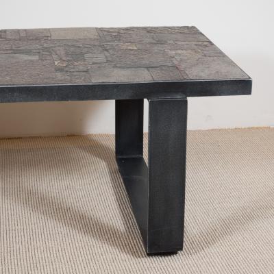 Pia Manu Pia Manu Low Table in Beige Brown Tiles and Metal Base Belgium c 1960s