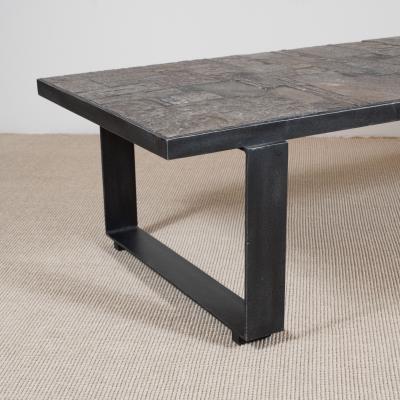 Pia Manu Pia Manu Low Table in Beige Brown Tiles and Metal Base Belgium c 1960s