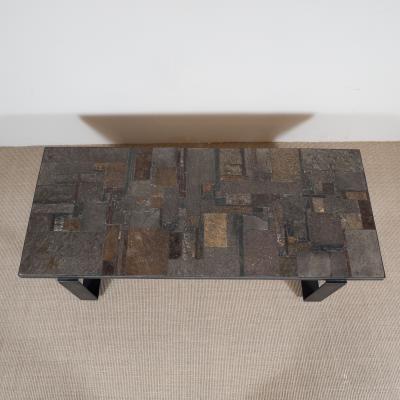 Pia Manu Pia Manu Low Table in Beige Brown Tiles and Metal Base Belgium c 1960s