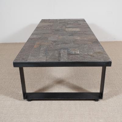Pia Manu Pia Manu Low Table in Beige Brown Tiles and Metal Base Belgium c 1960s