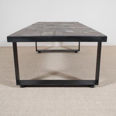 Pia Manu Pia Manu Low Table in Beige Brown Tiles and Metal Base Belgium c 1960s