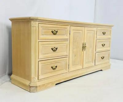 Pickled White Oakwood Credenza Dresser with Nine Drawers
