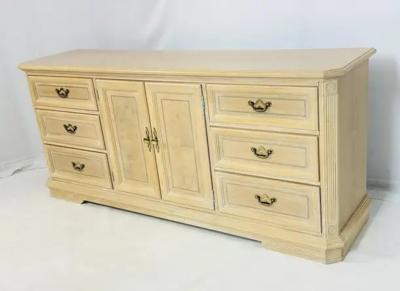 Pickled White Oakwood Credenza Dresser with Nine Drawers