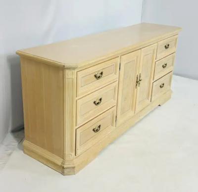 Pickled White Oakwood Credenza Dresser with Nine Drawers