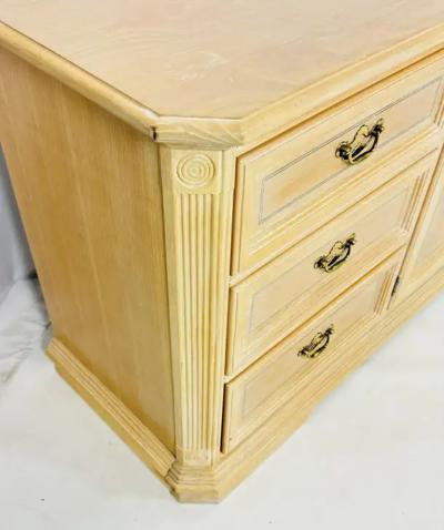 Pickled White Oakwood Credenza Dresser with Nine Drawers