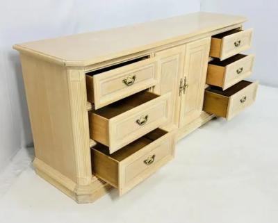 Pickled White Oakwood Credenza Dresser with Nine Drawers