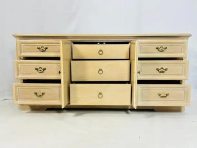 Pickled White Oakwood Credenza Dresser with Nine Drawers