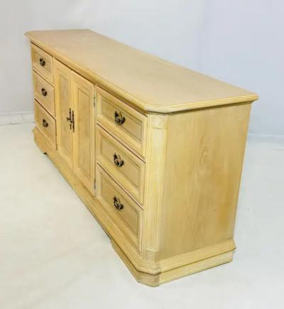 Pickled White Oakwood Credenza Dresser with Nine Drawers