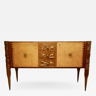 Pier Luigi Colli An Italian Carved Two Tone Wood Sideboard or Credenza by Pier Luigi Colli