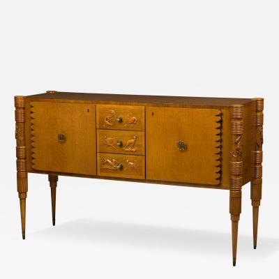 Pier Luigi Colli Italian Burled Birch and Carved Bird Design Sideboard