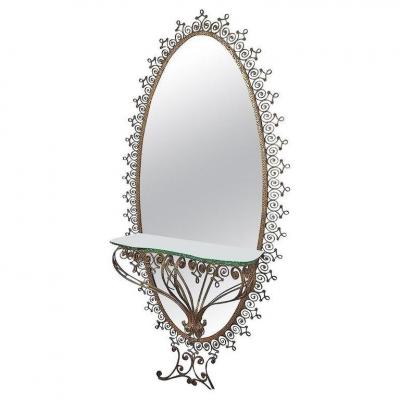 Pier Luigi Colli Italian Gilt Metal Console Table and Mirror by Pier Luigi Colli 1955