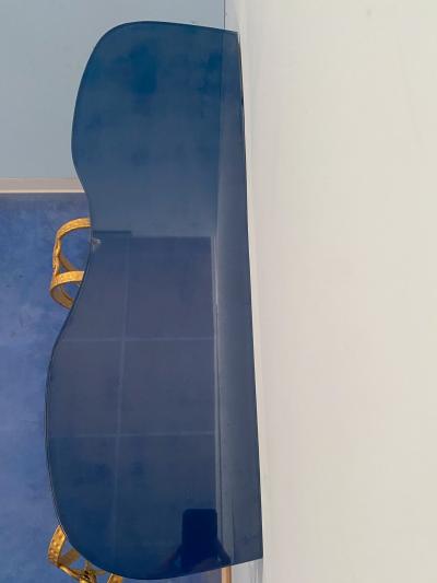 Pier Luigi Colli Italian Midcentury Blue Glass Gold Iron Console Table by Pier Luigi Colli