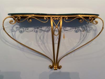 Pier Luigi Colli Italian Midcentury Blue Glass Gold Iron Console Table by Pier Luigi Colli