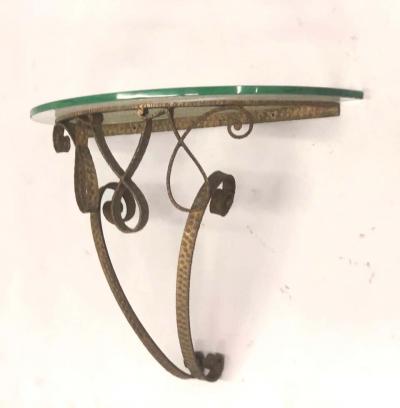 Pier Luigi Colli Italian Midcentury Gilt Wrought Iron Demilune Wall Console by Pierluigi Colli