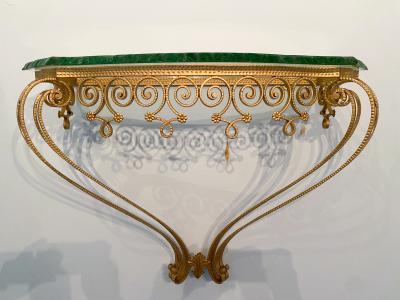Pier Luigi Colli Italian Midcentury Green Crystal Gold Iron Console Table by Pier Luigi Colli