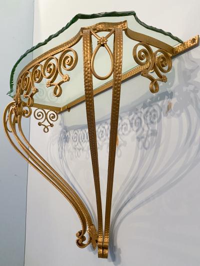 Pier Luigi Colli Italian Midcentury Green Crystal Gold Iron Console Table by Pier Luigi Colli