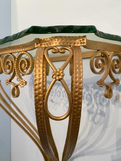 Pier Luigi Colli Italian Midcentury Green Crystal Gold Iron Console Table by Pier Luigi Colli