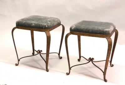 Pier Luigi Colli Italian Modern Neoclassical Gilt Iron Stools Benches by Pier Luigi Colli Pair