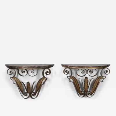 Pier Luigi Colli Pair of 20th Century Pier Luigi Colli Gilt Iron Console Tables