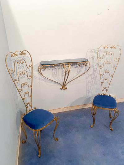 Pier Luigi Colli Pair of Italian Mid Century Modern Luigi Colli Gold Iron Vanity Chairs 1950s