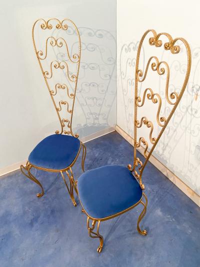 Pier Luigi Colli Pair of Italian Mid Century Modern Luigi Colli Gold Iron Vanity Chairs 1950s