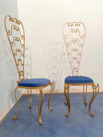 Pier Luigi Colli Pair of Italian Mid Century Modern Luigi Colli Gold Iron Vanity Chairs 1950s