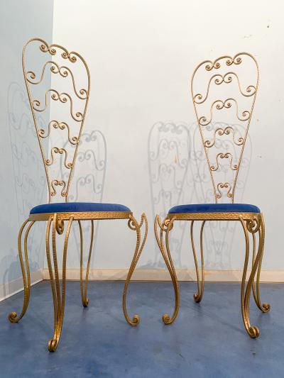 Pier Luigi Colli Pair of Italian Mid Century Modern Luigi Colli Gold Iron Vanity Chairs 1950s