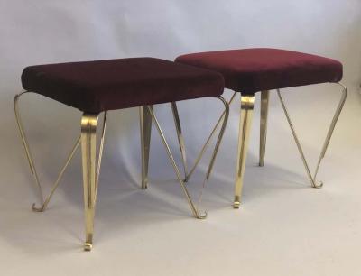 Pier Luigi Colli Pair of Italian Mid Century Modern Neoclassical Solid Brass Benches by Jansen