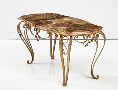Pier Luigi Colli Pier Luigi Colli Hammered Gilded Iron Coffee Table with Shaped Agate Top