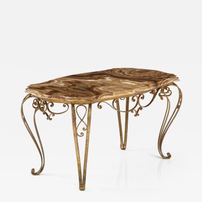 Pier Luigi Colli Pier Luigi Colli Hammered Gilded Iron Coffee Table with Shaped Agate Top