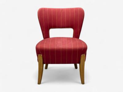 Pier Luigi Colli Pier Luigi Colli Maple Red Fabric Low Lounge Chairs Italy 1950s