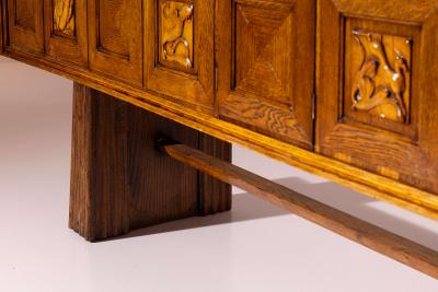 Pier Luigi Colli Pier Luigi Colli Oak wood sideboard with carved walnut inlays Italy 1940s