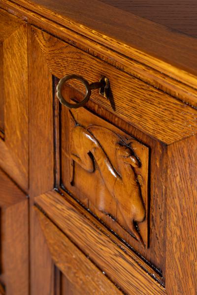 Pier Luigi Colli Pier Luigi Colli Oak wood sideboard with carved walnut inlays Italy 1940s
