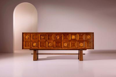 Pier Luigi Colli Pier Luigi Colli Oak wood sideboard with carved walnut inlays Italy 1940s