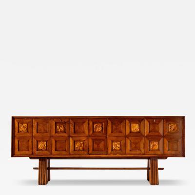 Pier Luigi Colli Pier Luigi Colli Oak wood sideboard with carved walnut inlays Italy 1940s